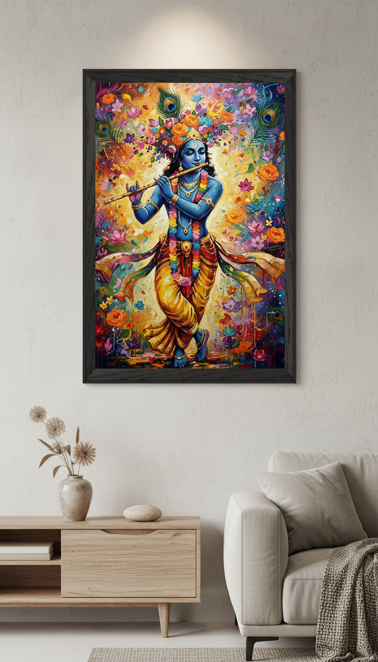 Lord Krishna Floral Art Print