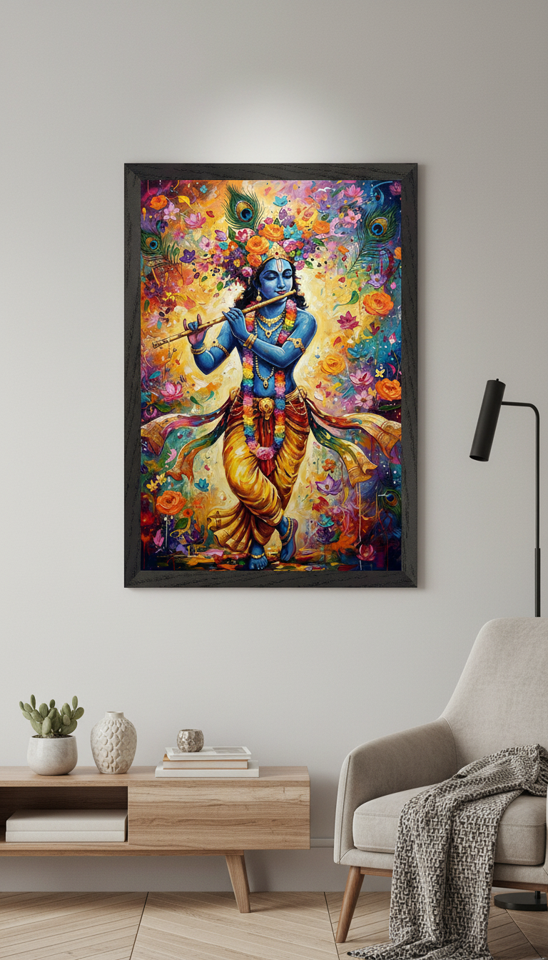 Lord Krishna Floral Art Print