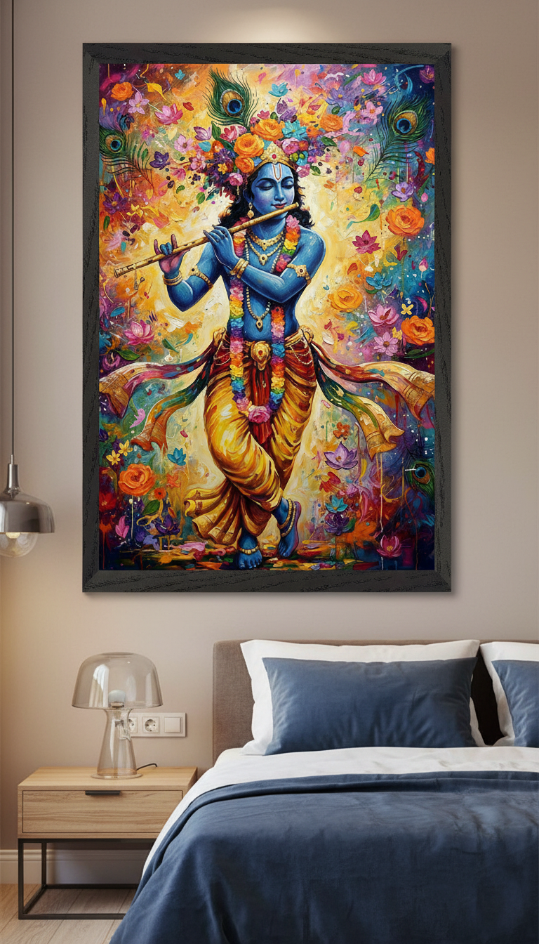Lord Krishna Floral Art Print
