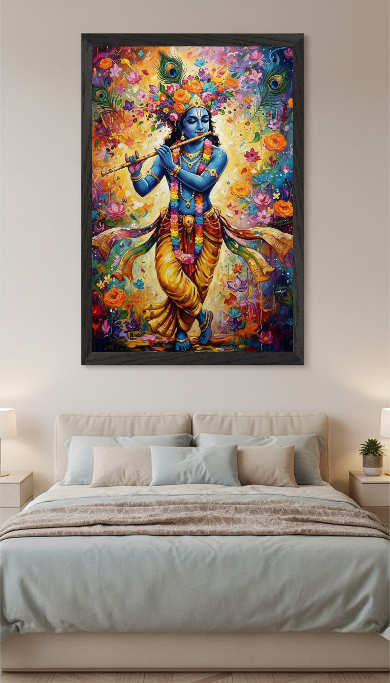 Lord Krishna Floral Art Print