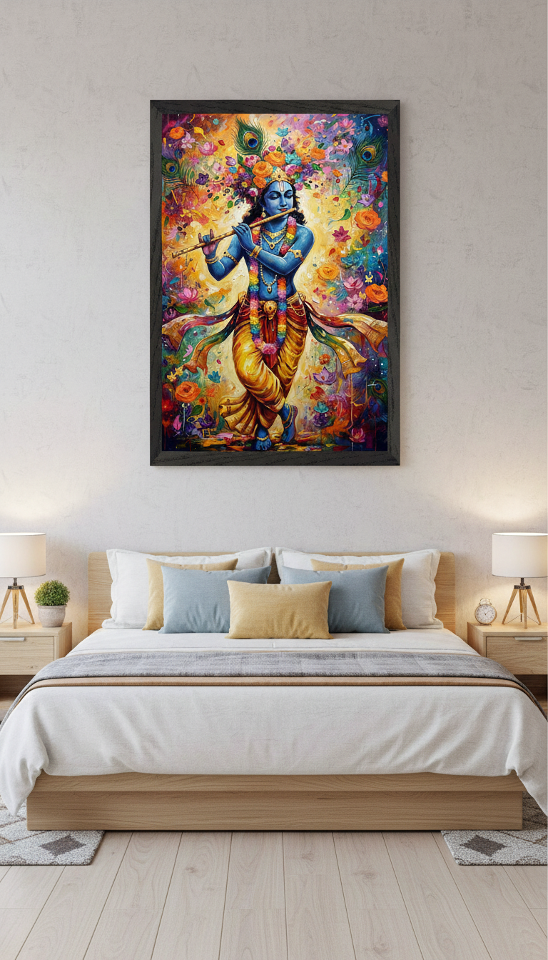 Lord Krishna Floral Art Print
