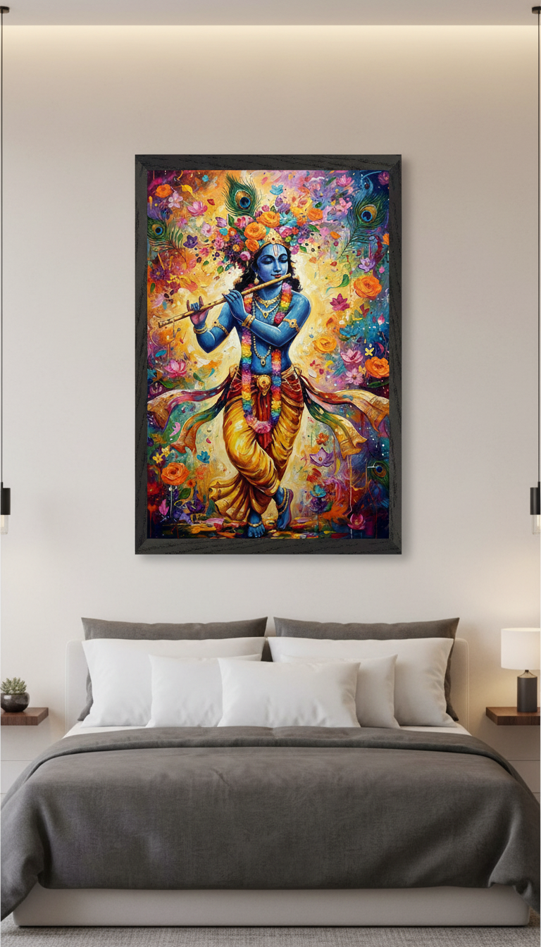 Lord Krishna Floral Art Print