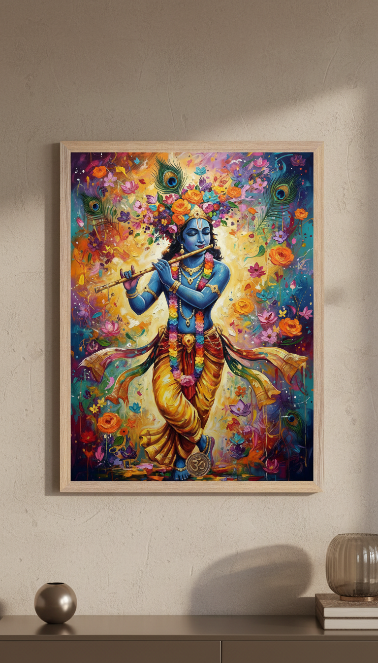 Lord Krishna Floral Art Print