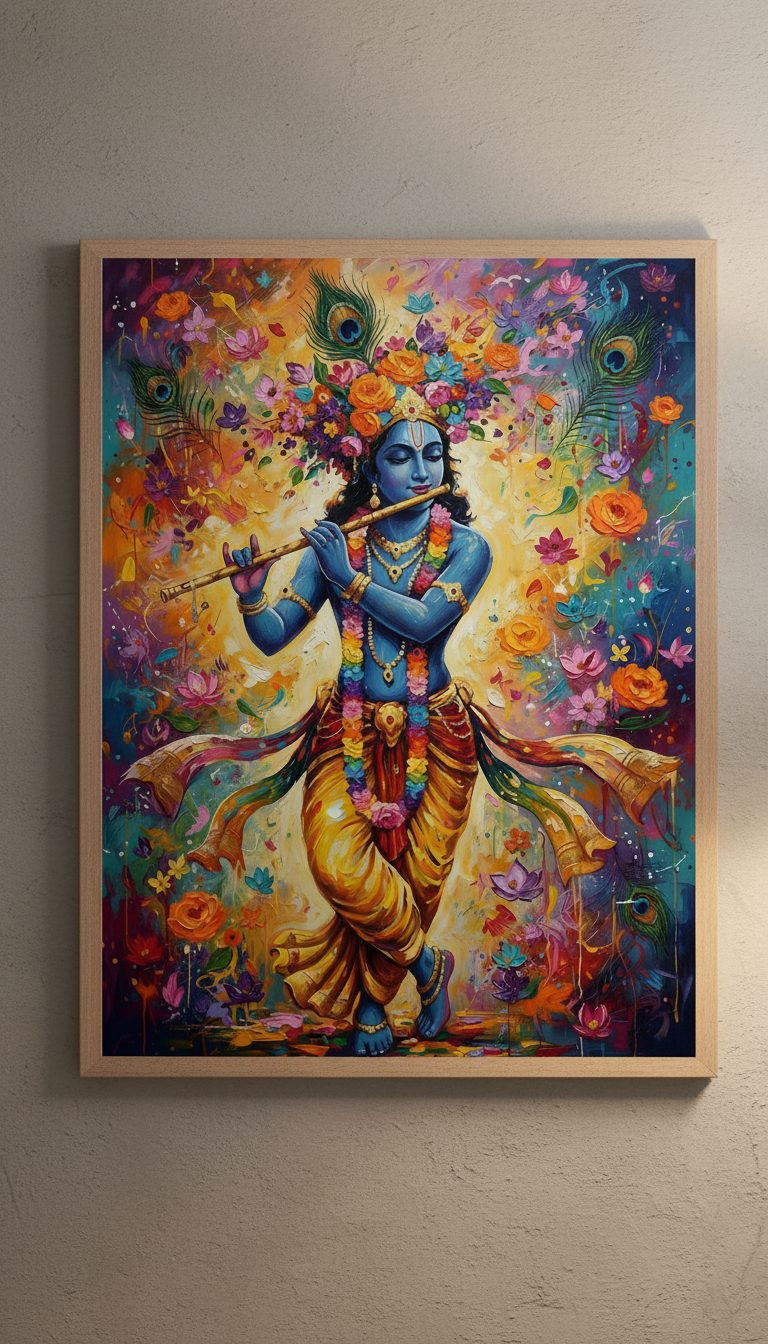 Lord Krishna Floral Art Print