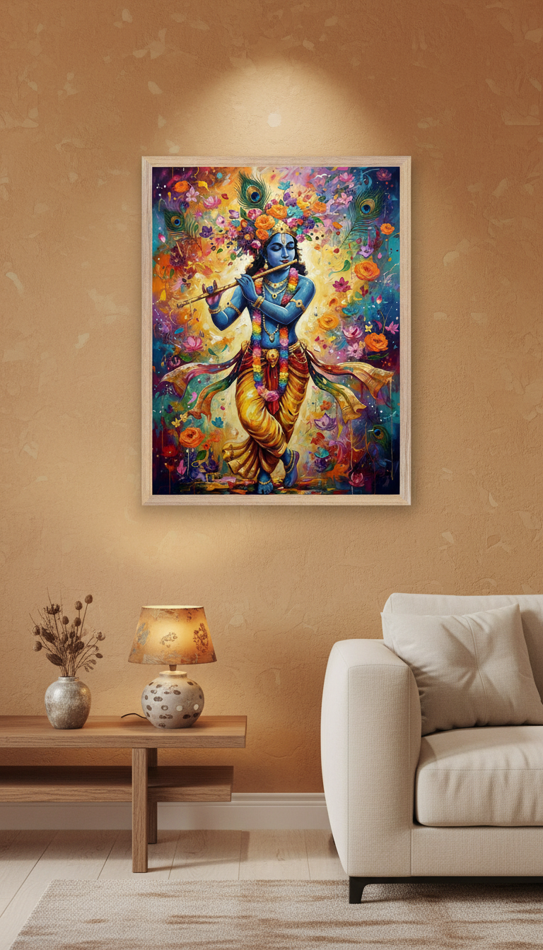 Lord Krishna Floral Art Print
