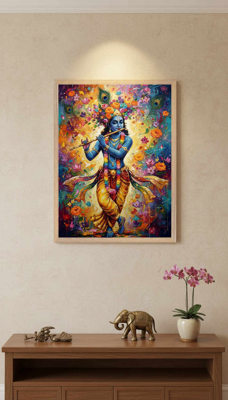 Lord Krishna Floral Art Print