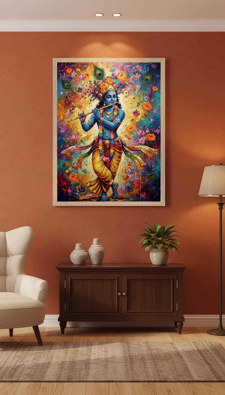 Lord Krishna Floral Art Print