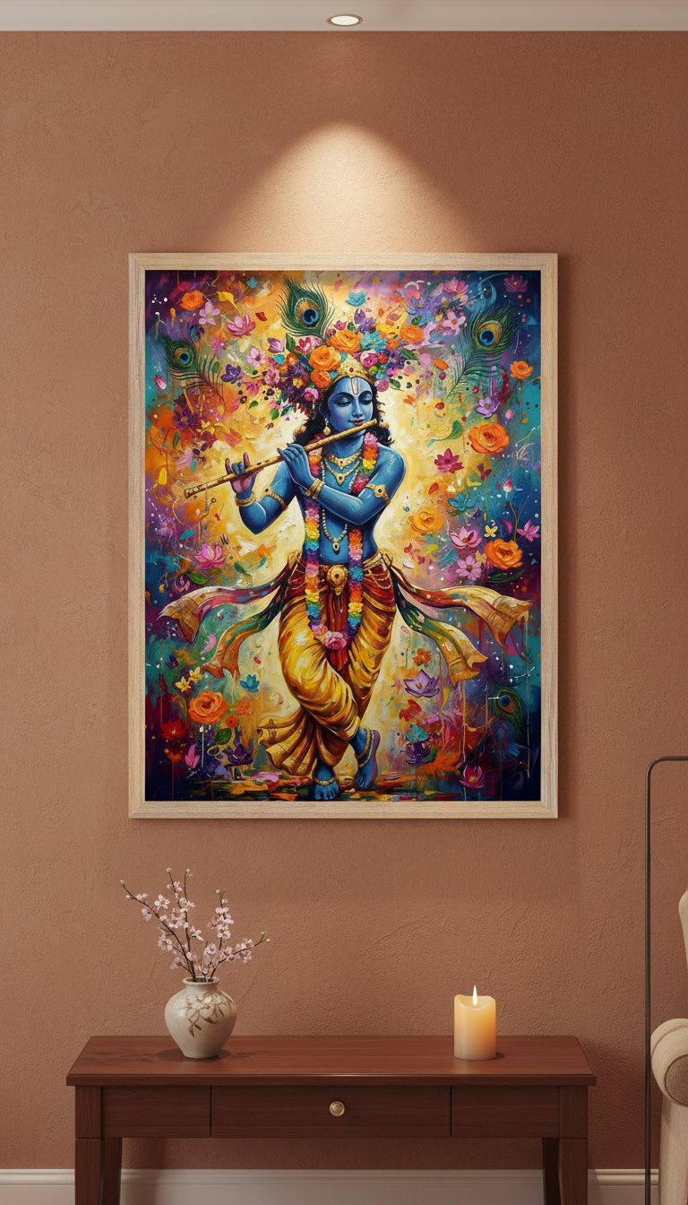 Lord Krishna Floral Art Print