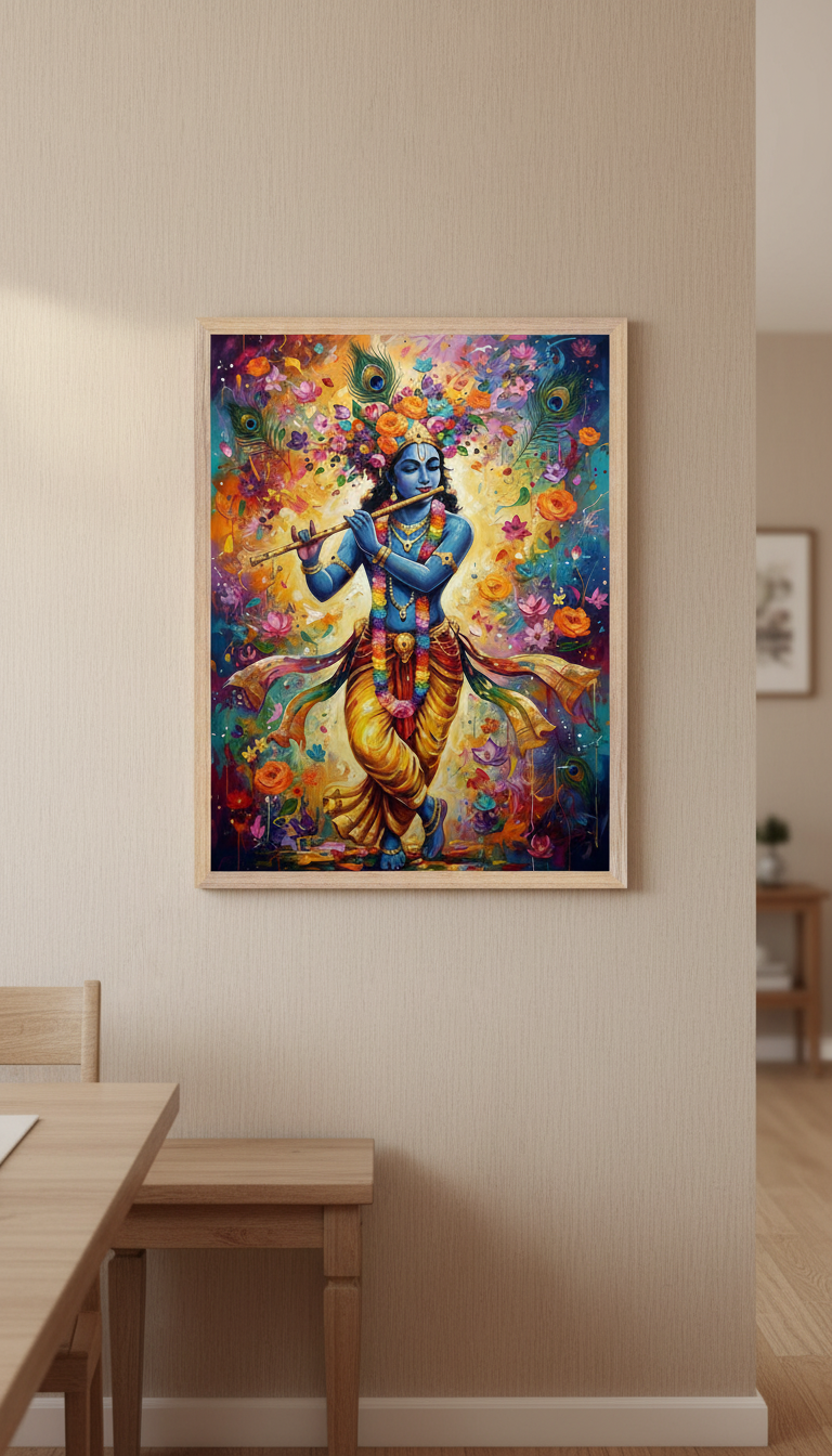Lord Krishna Floral Art Print