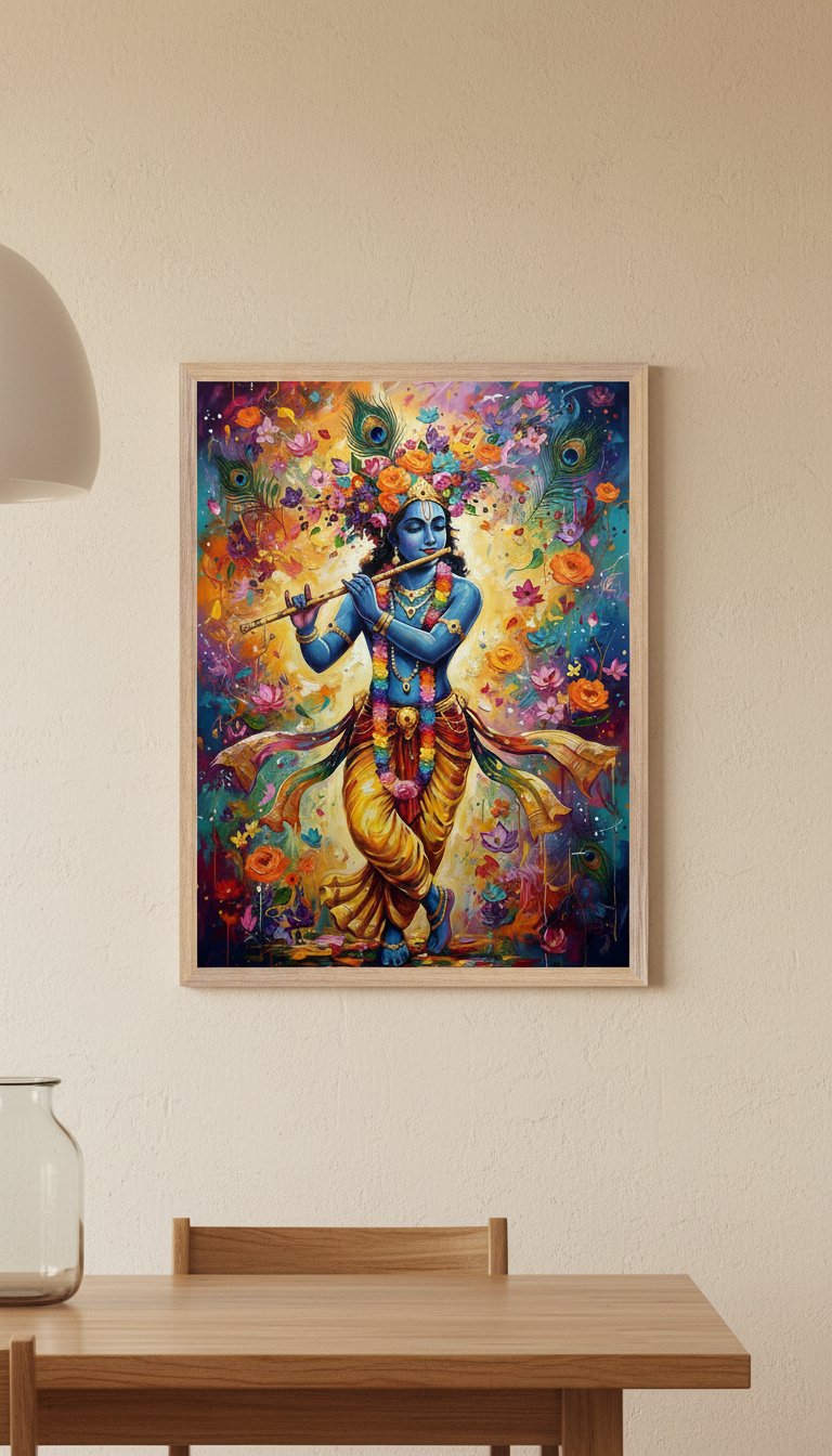 Lord Krishna Floral Art Print