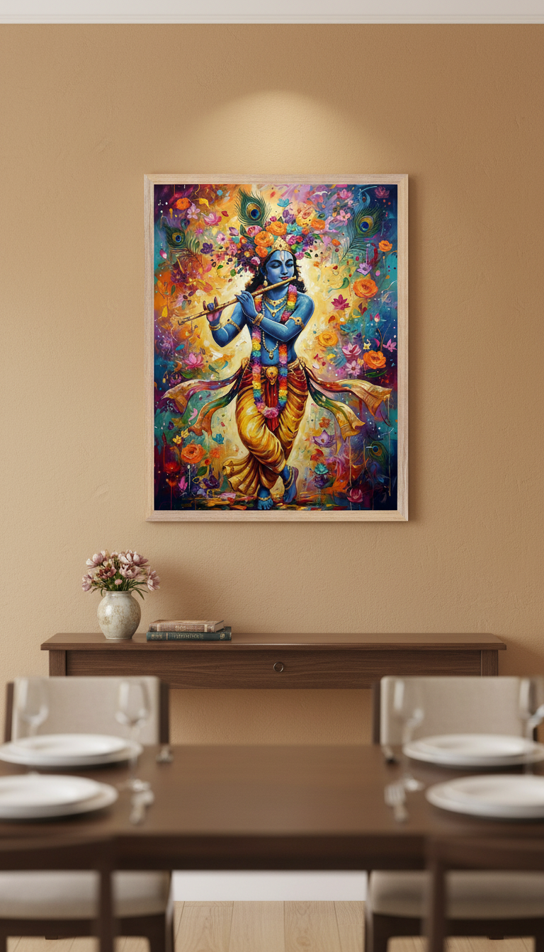 Lord Krishna Floral Art Print