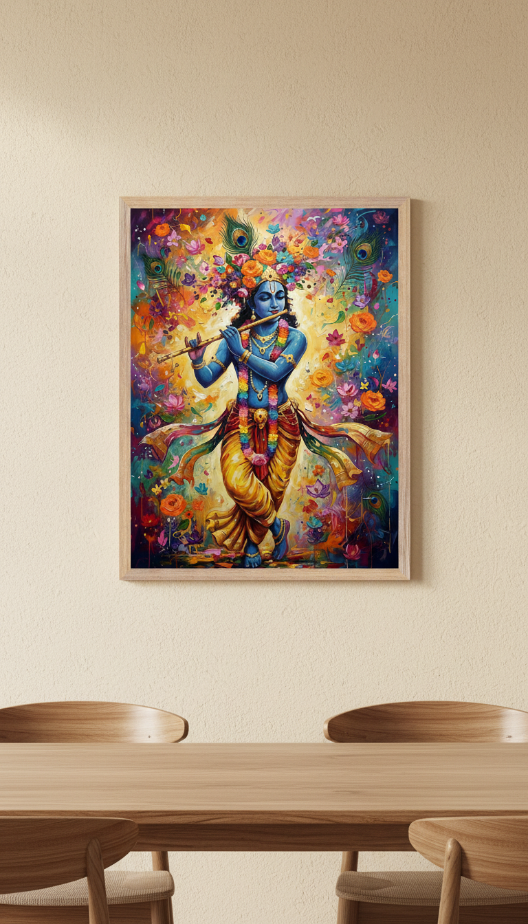 Lord Krishna Floral Art Print