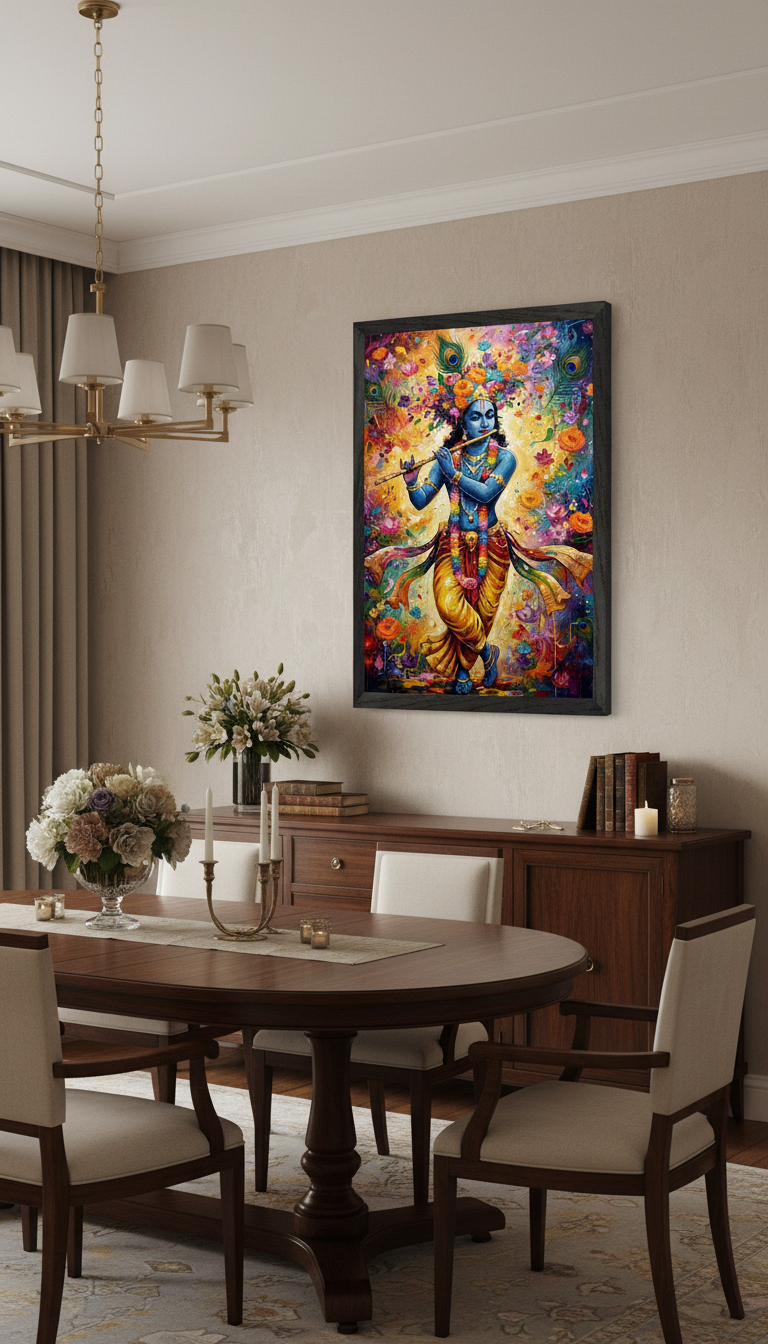 Lord Krishna Floral Art Print