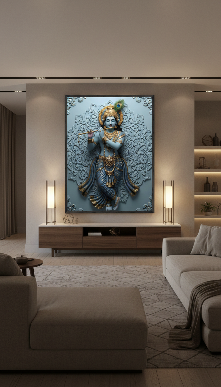 Lord Krishna Wall Art | Hindu God Krishna Poster | Indian Spiritual Decor | Hindu Deity Wall Decor |