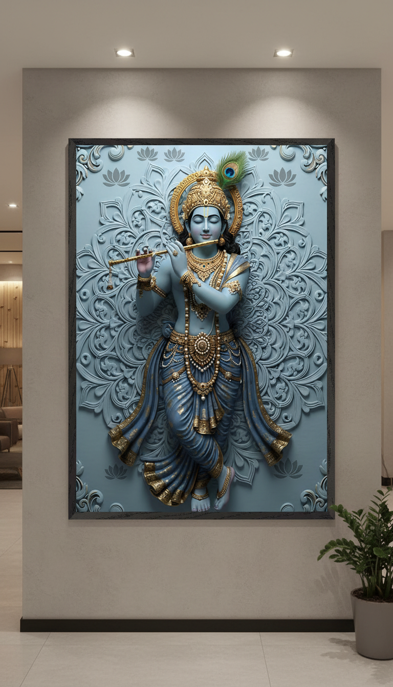 Lord Krishna Wall Art | Hindu God Krishna Poster | Indian Spiritual Decor | Hindu Deity Wall Decor |