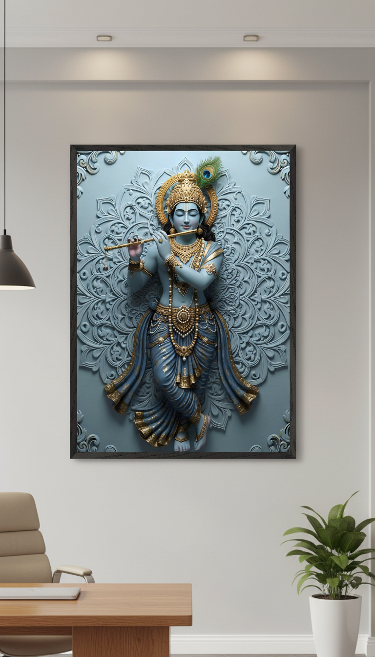 Lord Krishna Wall Art | Hindu God Krishna Poster | Indian Spiritual Decor | Hindu Deity Wall Decor |