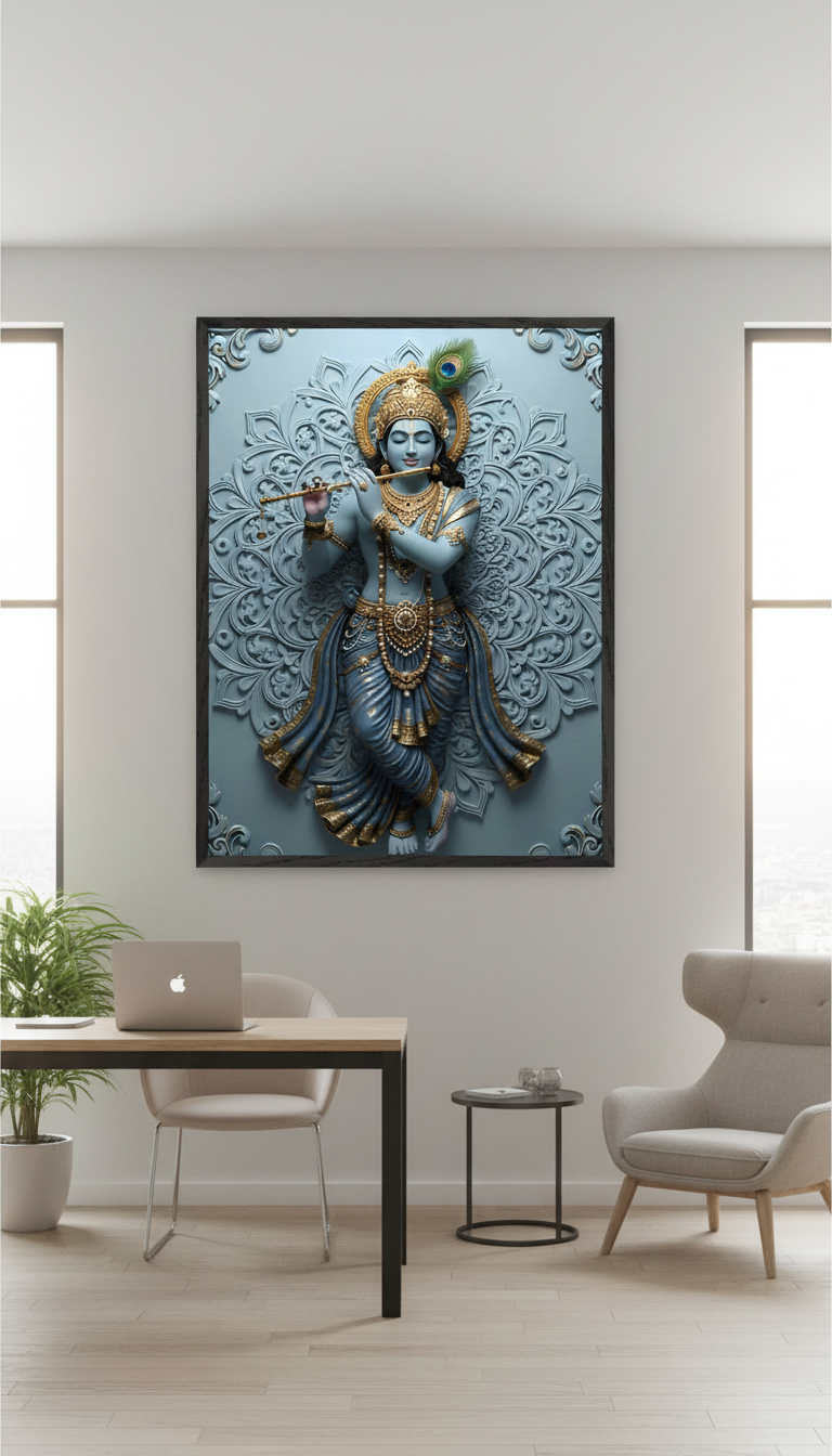 Lord Krishna Wall Art | Hindu God Krishna Poster | Indian Spiritual Decor | Hindu Deity Wall Decor |
