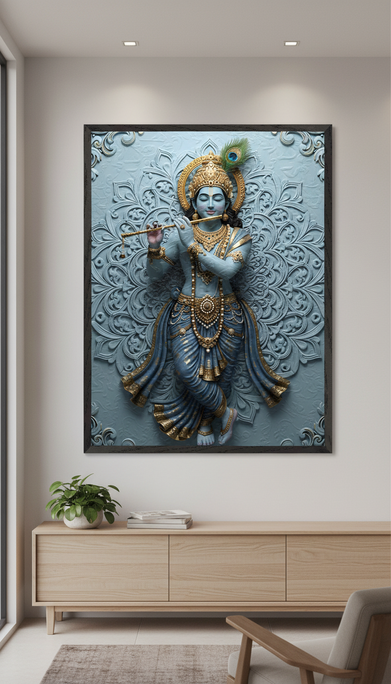 Lord Krishna Wall Art | Hindu God Krishna Poster | Indian Spiritual Decor | Hindu Deity Wall Decor |