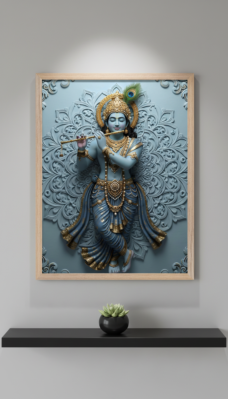 Lord Krishna Wall Art | Hindu God Krishna Poster | Indian Spiritual Decor | Hindu Deity Wall Decor |