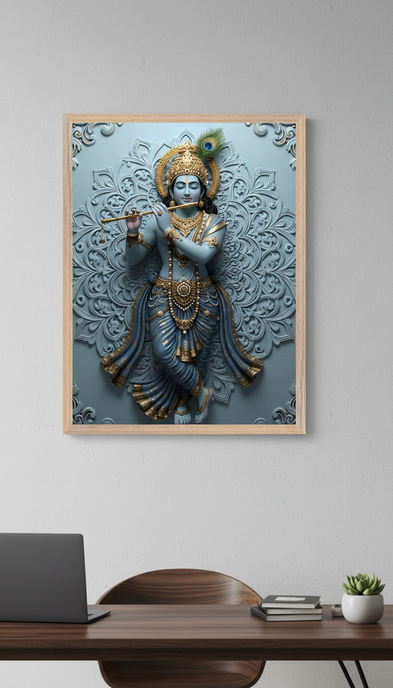 Lord Krishna Wall Art | Hindu God Krishna Poster | Indian Spiritual Decor | Hindu Deity Wall Decor |