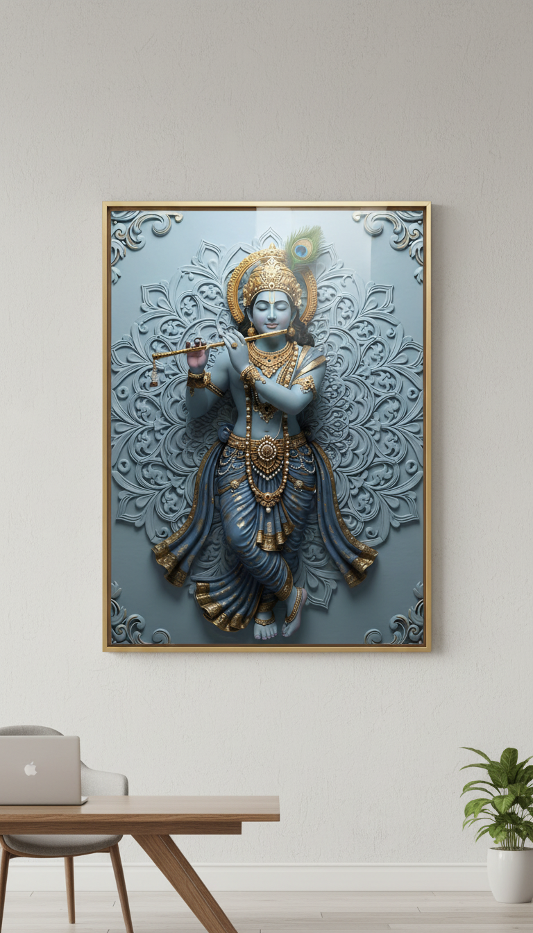 Lord Krishna Wall Art | Hindu God Krishna Poster | Indian Spiritual Decor | Hindu Deity Wall Decor |