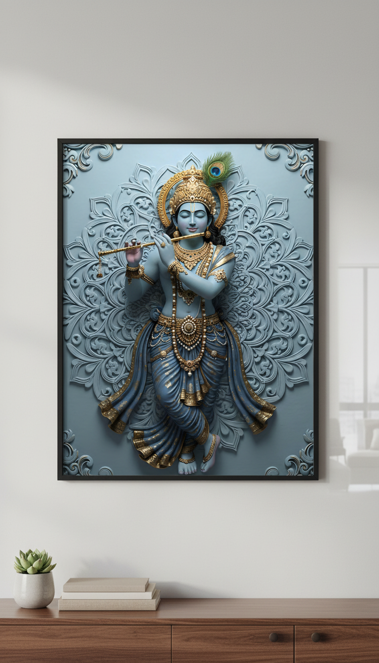Lord Krishna Wall Art | Hindu God Krishna Poster | Indian Spiritual Decor | Hindu Deity Wall Decor |