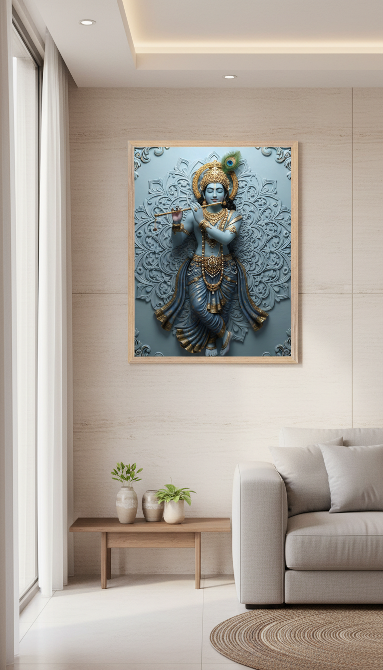 Lord Krishna Wall Art | Hindu God Krishna Poster | Indian Spiritual Decor | Hindu Deity Wall Decor |