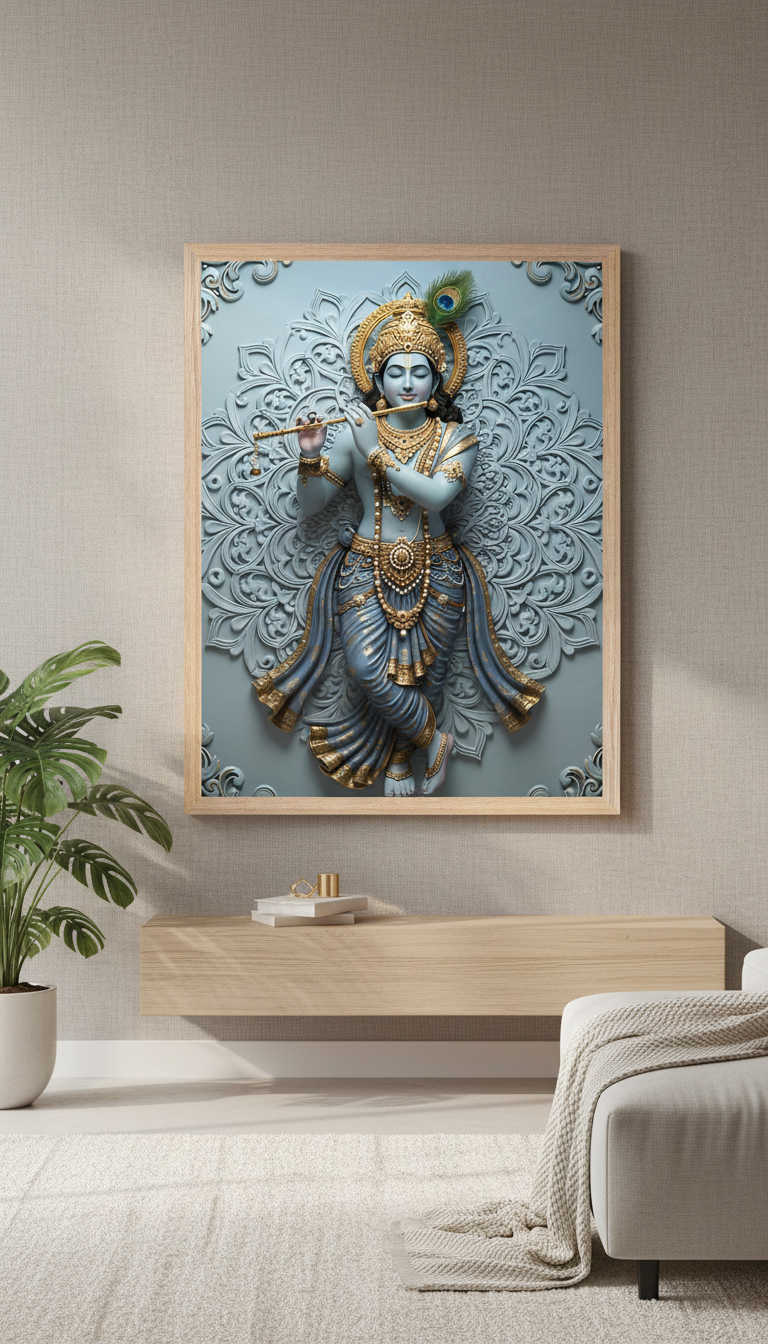 Lord Krishna Wall Art | Hindu God Krishna Poster | Indian Spiritual Decor | Hindu Deity Wall Decor |